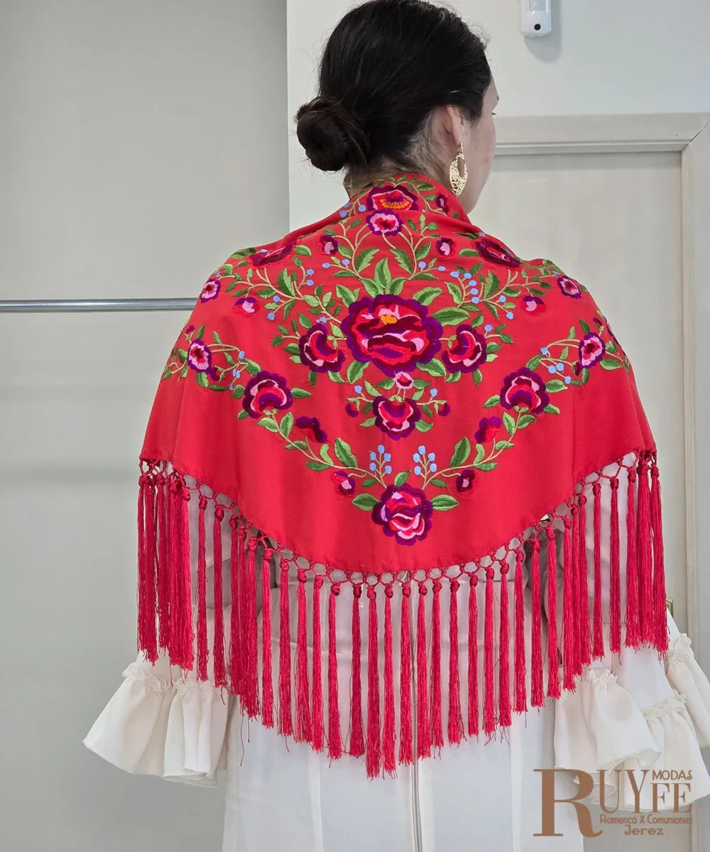 Mantón flamenco color coral
