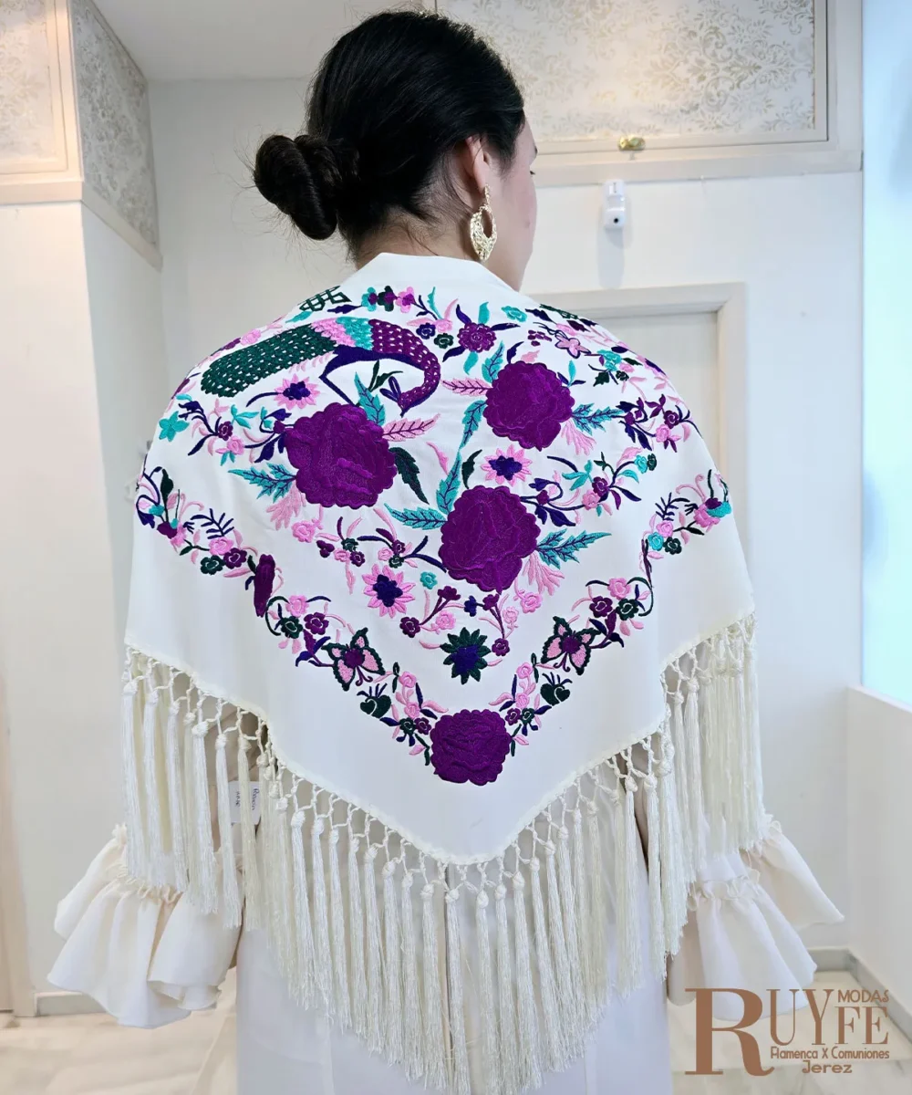 Mantón flamenco marfil