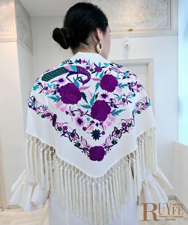 Mantón flamenco marfil