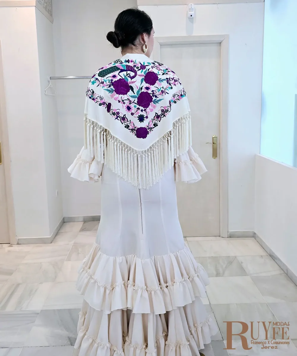 Mantón flamenco marfil