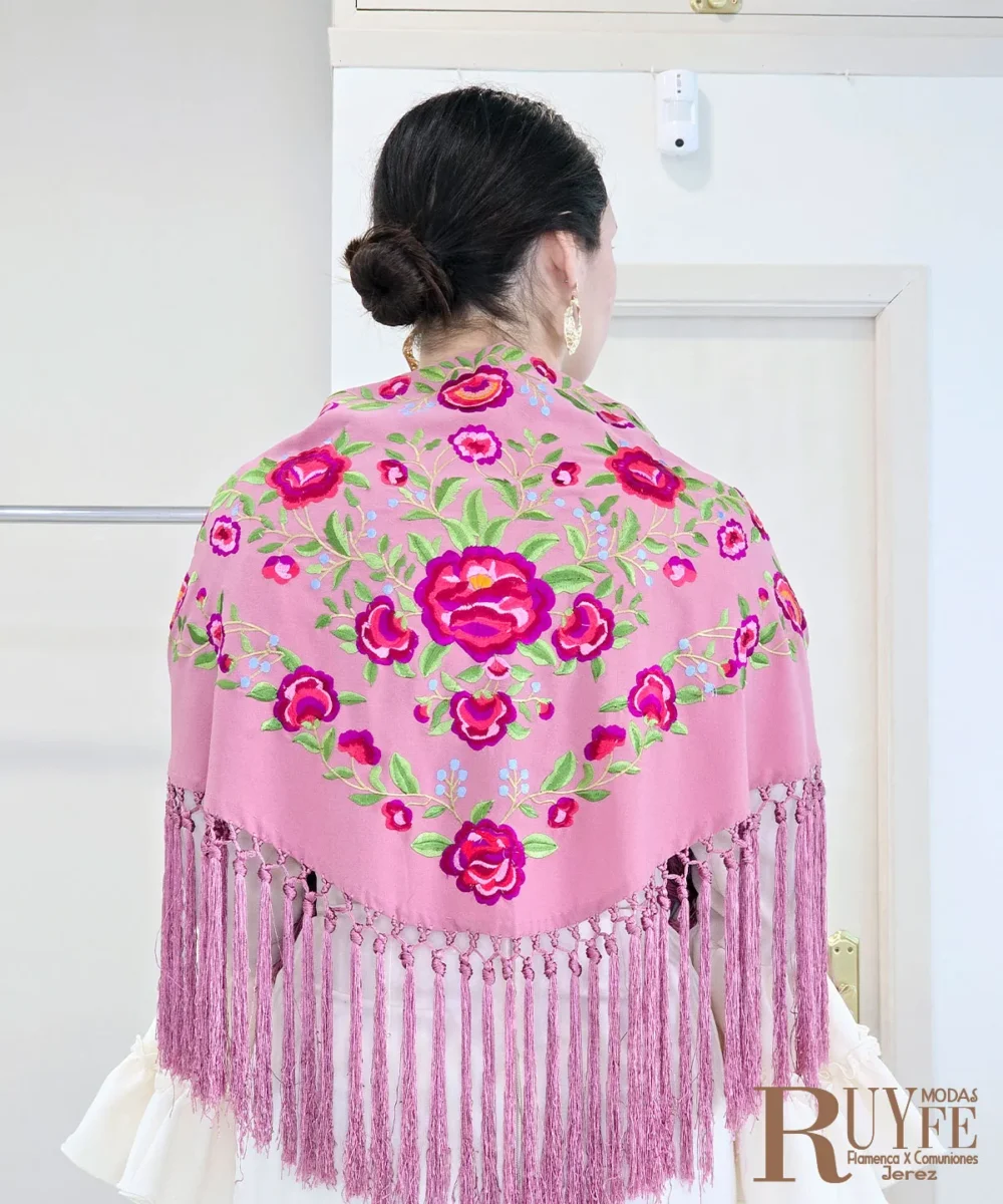 Mantón flamenco color rosa