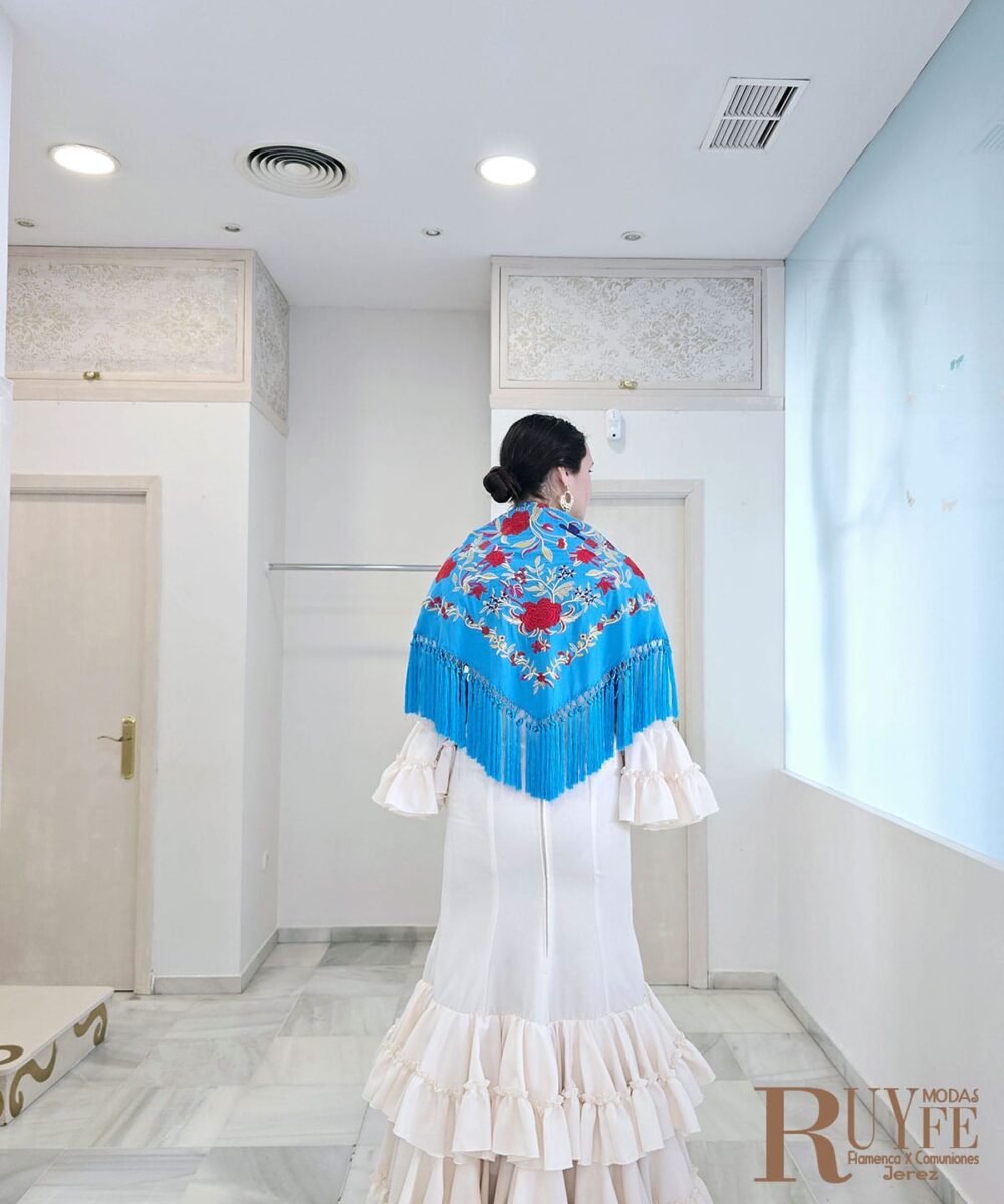 Mantón flamenco color turquesa