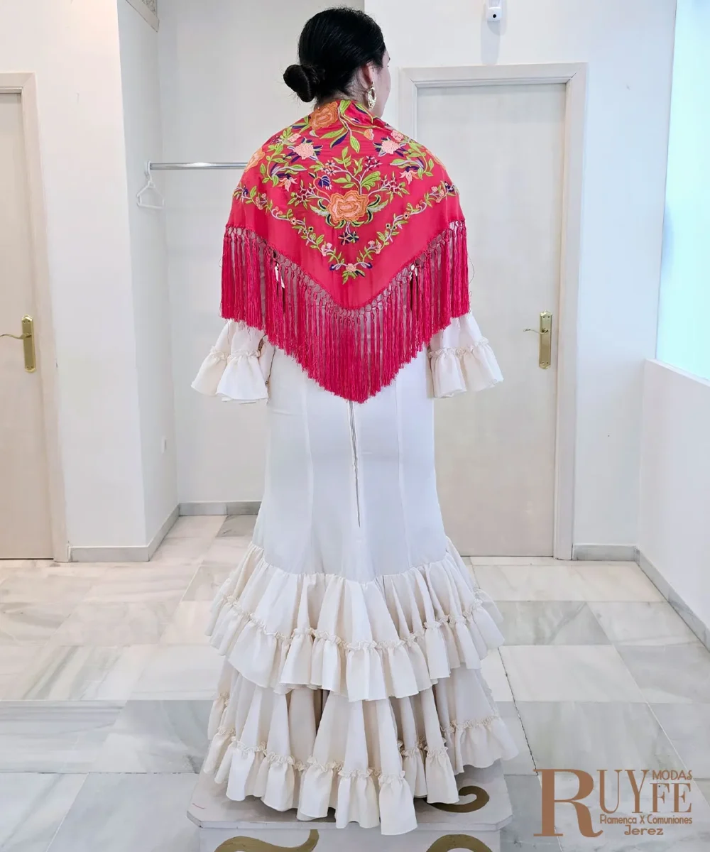 Mantón Blanca color Coral - Imagen 2