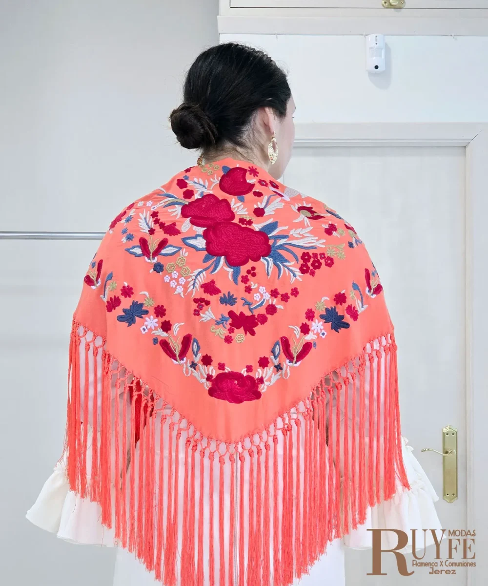 Mantón flamenco color coral