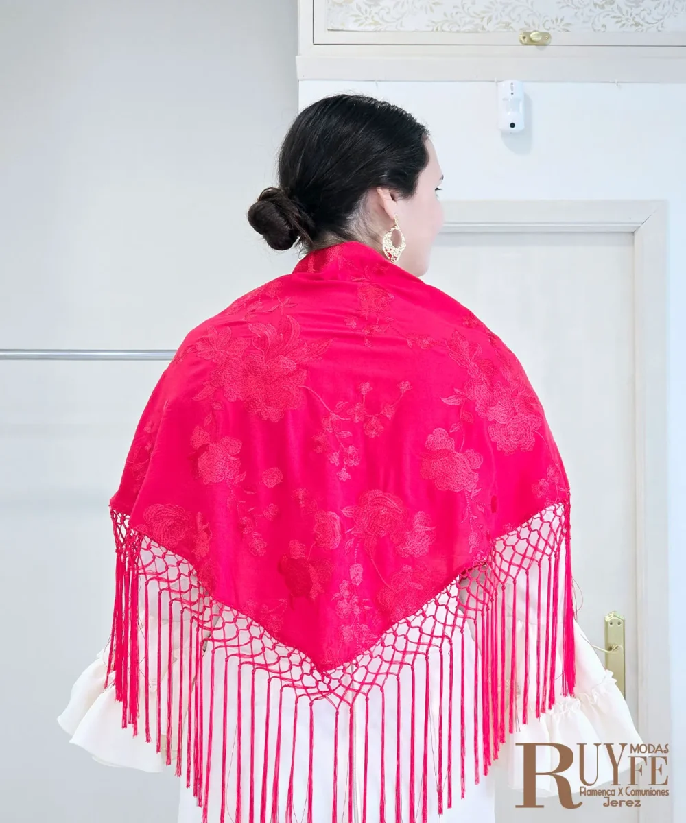 Mantón flamenco color rojo