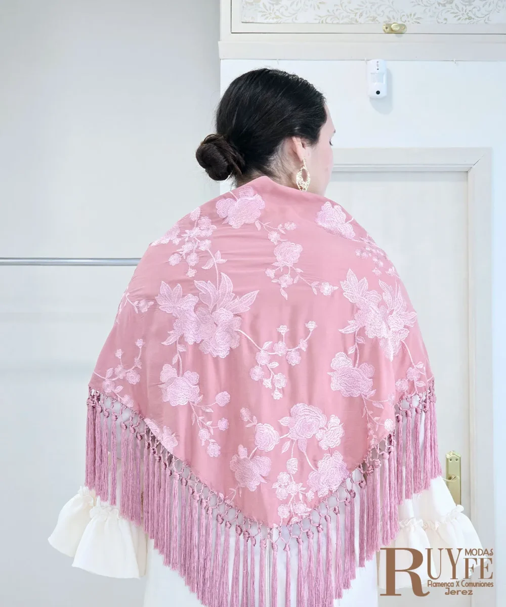 Mantón flamenco color rosa