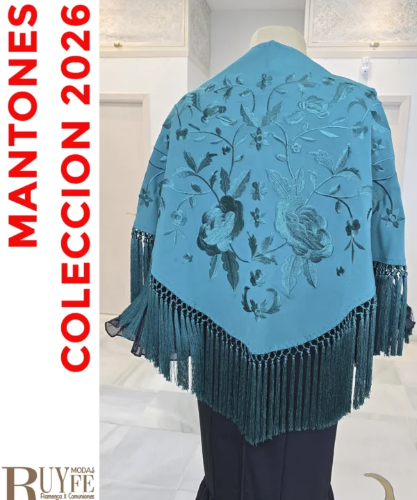 Mantón flamenco Sofia Aguamarina monocolor