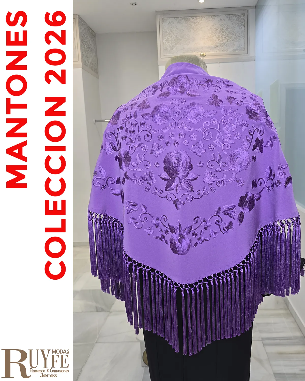 Mantón flamenco Malva monocolor