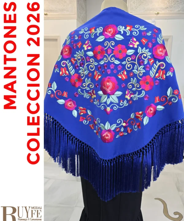 Mantón flamenco color azulino